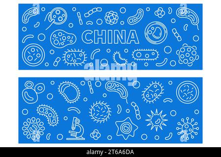 China Viruses vector concept linear horizontal blue banners set Stock Vector