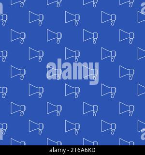Megaphone vector seamless outline pattern with blue background Stock Vector
