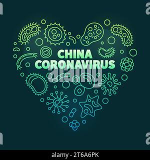 China Coronavirus Heart vector concept outline green illustration on dark background Stock Vector