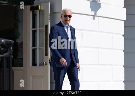 US President Joe Biden walks out to depart the South Lawn of the White House en route to Illinois, in Washington, DC, USA. 09th Nov, 2023. Biden will deliver remarks on economic policies known as ‘Bidenomics' and meet with United Auto Workers (UAW) workers in Illinois. Credit: Abaca Press/Alamy Live News Stock Photo