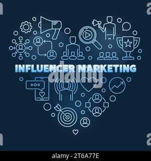 Influencer Marketing vector blue concept linear heart illustration on dark background Stock Vector