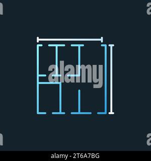 Apartment plan vector concept linear blue icon or symbol on dark background Stock Vector