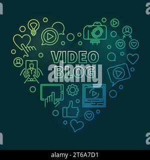 Video Blog vector concept green linear heart illustration on dark background Stock Vector