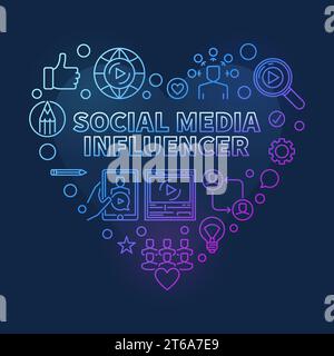 Social Media Influencer Heart vector colorful concept outline illustration on dark background Stock Vector