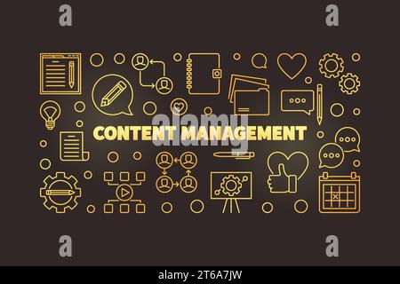 Content Management vector golden concept outline horizontal banner or illustration Stock Vector