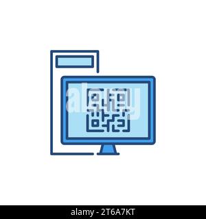 QR Code on Desktop Computer Screen vector concept colored icon or logo element Stock Vector