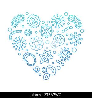 Virus or Coronavirus vector concept colored thin line heart illustration on white background Stock Vector