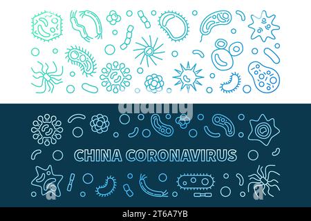 Vector China Coronavirus concept colored linear horizontal banners Stock Vector