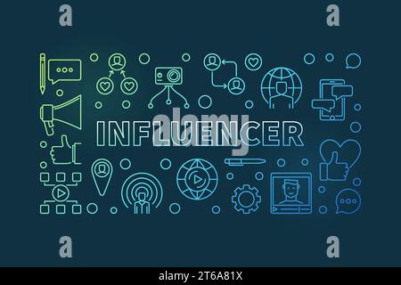 Influencer vector concept creative thin line horizontal illustration or banner Stock Vector