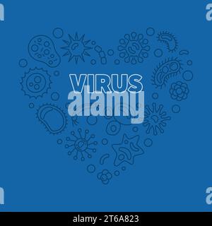 Vector Virus outline concept Heart shape illustration with blue background Stock Vector