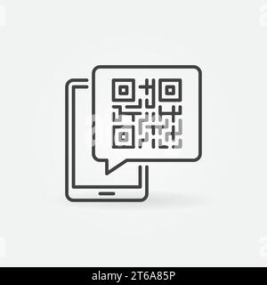 QR Code Message in Smartphone vector concept icon or sign in outline style Stock Vector