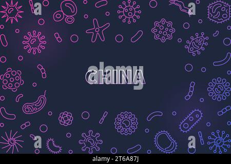 China with Viruses outline colored frame. Vector Virus in China concept illustration on dark background Stock Vector