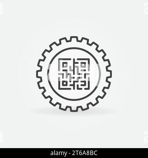 QR Code inside Cog Wheel vector thin line concept icon or design element Stock Vector