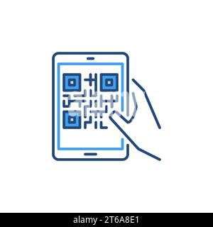 Tablet with QR Code and Hand vector concept colored icon or symbol ...