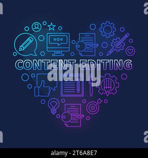 Content Editing vector concept colored linear heart illustration on dark background Stock Vector