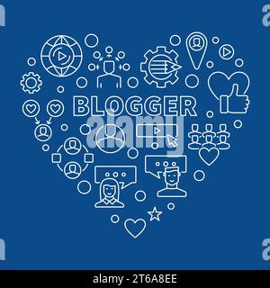 Blogger vector concept creative thin line heart illustration on blue background Stock Vector