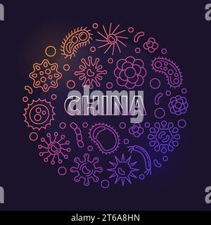 China Viruses vector concept linear colored circular illustration on dark background Stock Vector