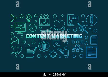 Vector Content Marketing concept colored outline horizontal banner or illustration Stock Vector