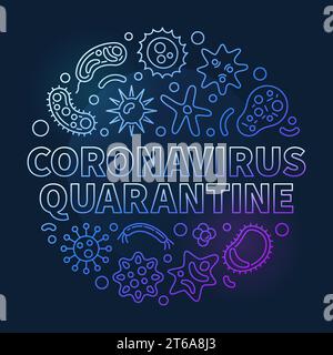 Vector Coronavirus Quarantine concept circular blue linear illustration on dark background Stock Vector