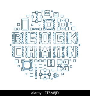 Block Chain vector linear modern round illustration. Blockchain and Cryptocurrency circular creative banner Stock Vector