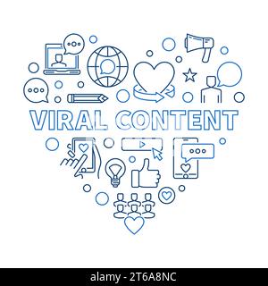 Viral Content vector blue concept outline heart illustration on white background Stock Vector