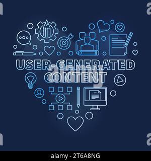 User-Generated Content vector concept linear blue heart illustration on dark background Stock Vector