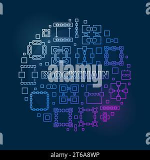 Blockchain concept vector colored round line illustration or banner on dark background Stock Vector