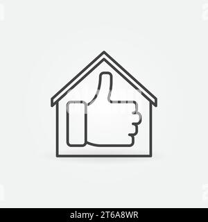 Thumb Up Sign inside House or Building vector concept icon in thin line style Stock Vector