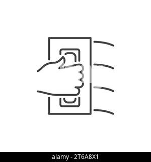 Hand with flat Trowel vector concept icon. Plastering Process symbol in thin line style Stock Vector
