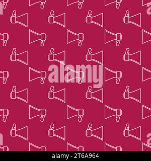 Bullhorn or Megaphone vector seamless pattern with red background Stock Vector