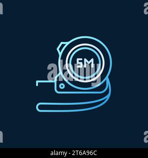Vector measuring tape blue linear icon or logo on dark background Stock Vector