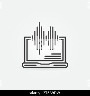 Laptop with Sound wave linear vector concept icon or logo element Stock Vector
