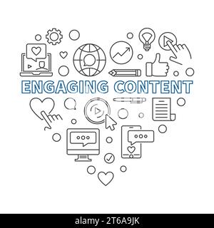 Engaging content vector concept outline heart illustration Stock Vector