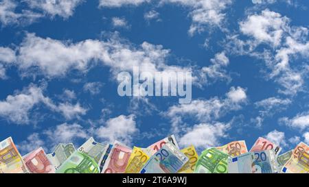 Many banknotes in front of a cloudy sky Stock Photo