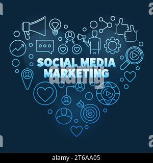 Social Media Marketing vector blue concept outline heart illustration on dark background Stock Vector