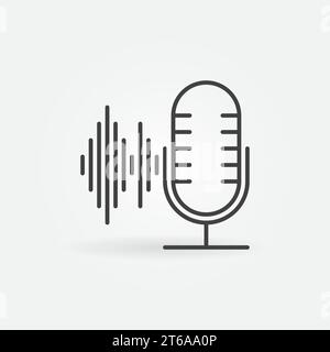 Microphone with Sound wave outline vector concept icon or design element Stock Vector