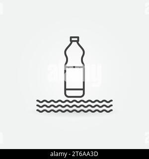 Plastic bottle in sea vector concept line icon. Ban to use plastic bottles sign in outline style Stock Vector