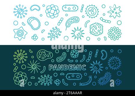 Pandemic vector concept colorful thin line horizontal banners set Stock Vector