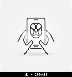 Smartphone Face Recognition and Authentication vector concept outline icon or symbol Stock Vector