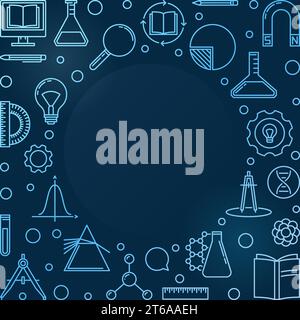 Vector Back to School concept blue linear illustration or frame on dark background Stock Vector