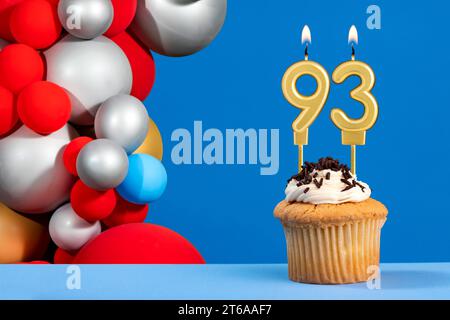 Number 93 birthday candle - Anniversary card with balloons Stock Photo