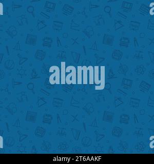 Blue seamless pattern with School outline icons. Back to school vector concept background in thin line style Stock Vector