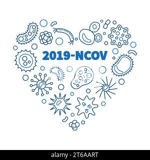 2019-NCOV virus heart vector concept blue illustration in thin line style Stock Vector