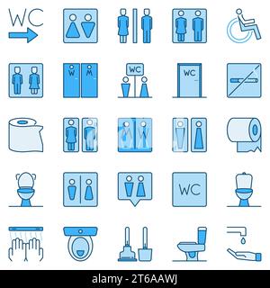 WC blue colored icons set - vector male and female silhouettes and toilet concept signs Stock Vector