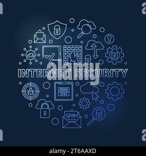 Internet Security vector round concept blue modern illustration on dark background Stock Vector
