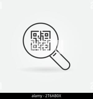 QR Code in Magnifier outline vector Search concept icon or design element Stock Vector