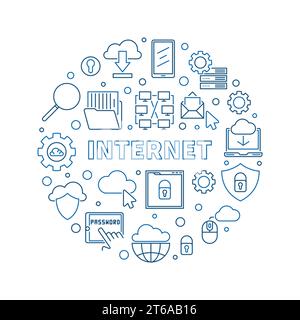 Internet vector round concept outline simple blue illustration on white background Stock Vector