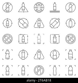 Recycle Plastic Bottle outline icons set - vector Plastic Recycling concept symbols or design elements Stock Vector