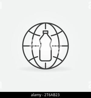Plastic Bottle with Earth Globe linear vector concept icon or logo element Stock Vector