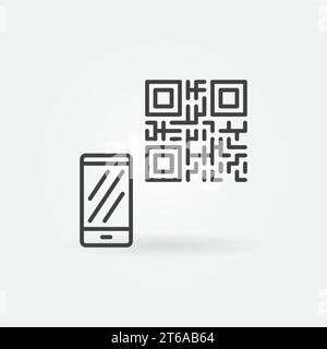 QR Code with Smartphone vector thin line concept icon or design element Stock Vector